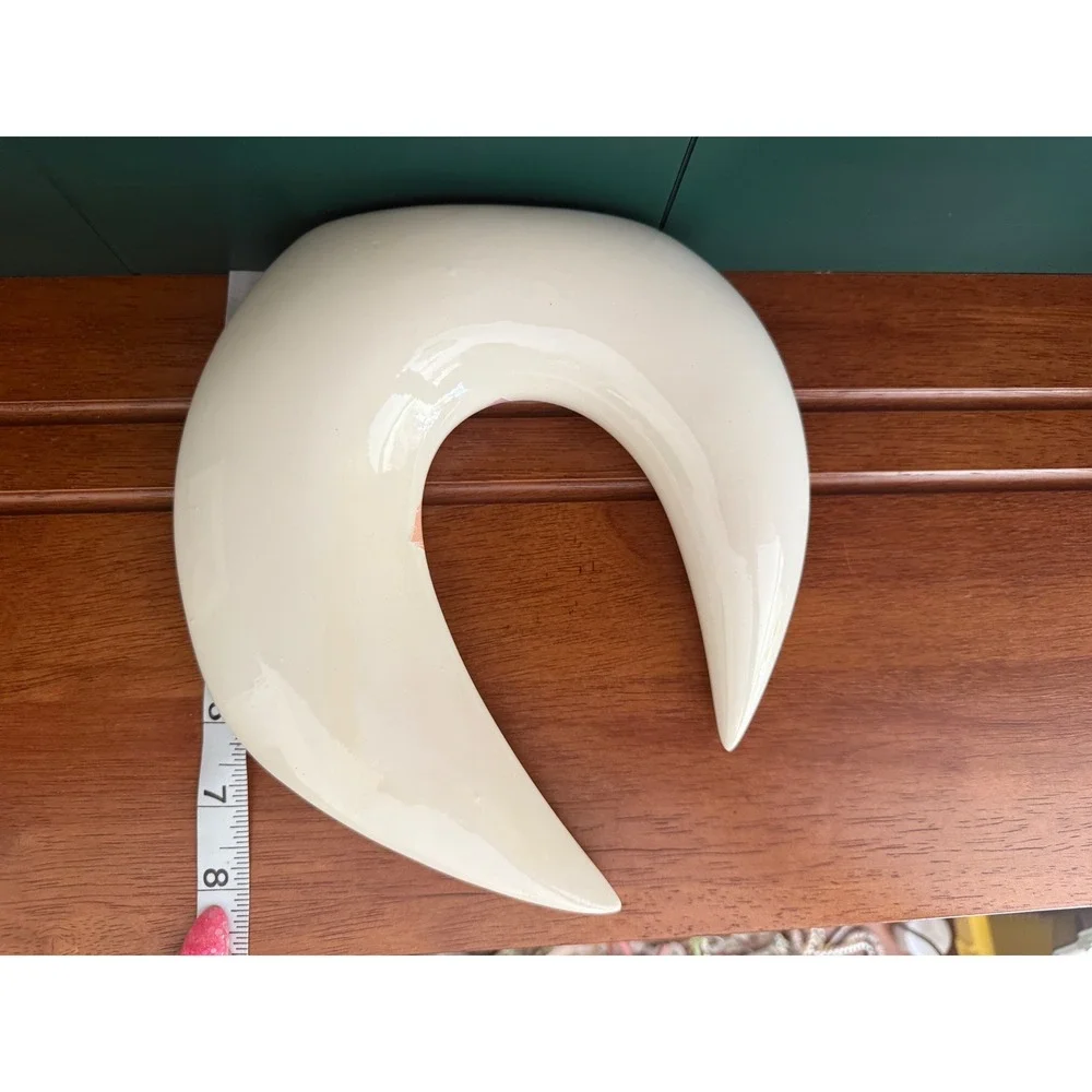 Vintage 80s Postmodern‎ Ceramic Crescent Moon Vase Floral Deco Revival Cream